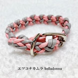 綿ロープピンク＆ライトグレーのマクラメ編み