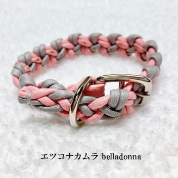 綿ロープピンク＆ライトグレーのマクラメ編み