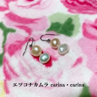 ピンクと白の淡水パールピアス2