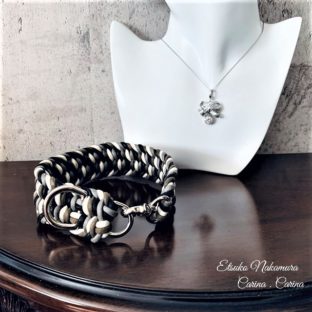 綿ロープ大、中型犬マクラメのたたみ編み首輪　No4