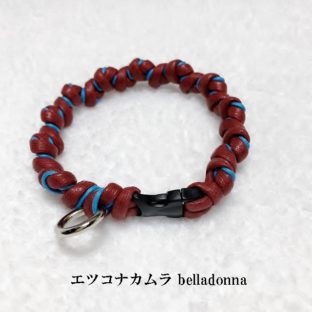 綿ロープワインカラー＆ブルーののマクラメ編みの犬首輪