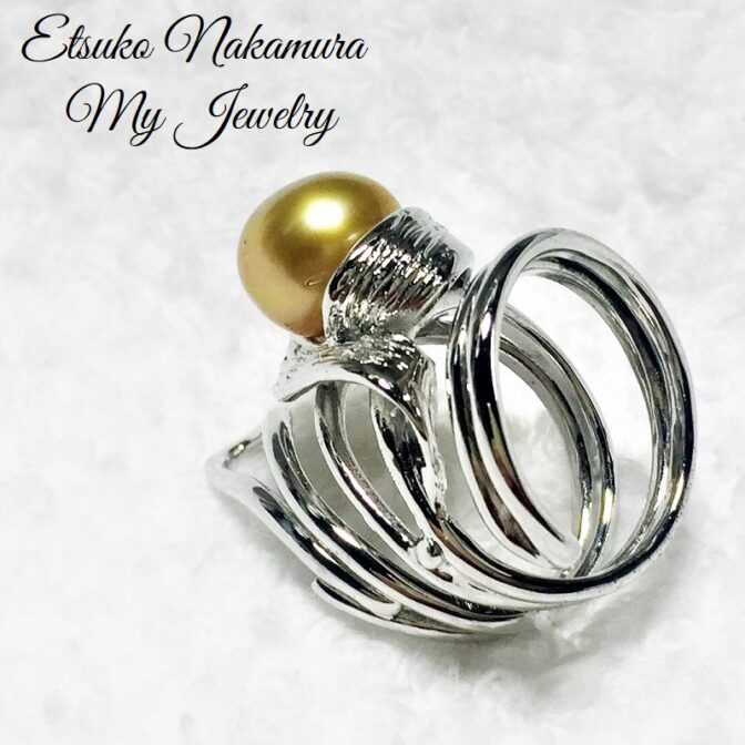 シルバーFPR38中央の南洋バロックゴールドフリーサイズリング