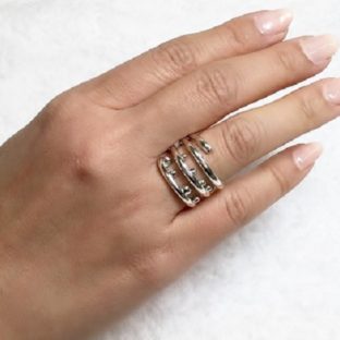 銀粒がダイヤのような　シルバーフリーサイズリングFR50