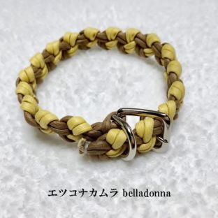 綿ロープ黄色＆モカののマクラメ編みの犬首輪