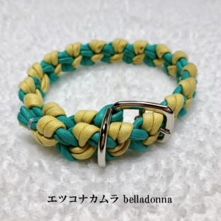 綿ロープエメラルドグリーン＆黄色のマクラメ編み