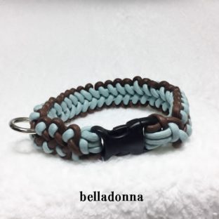 綿１００％ロープチョコブラウン＆水色のマクラメ編みの犬首輪