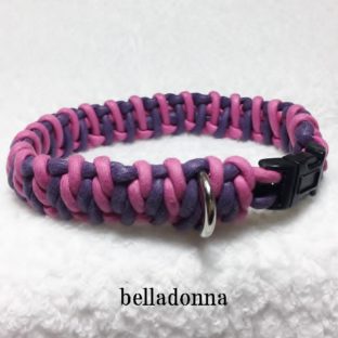 ピンクと紫の綿ロープマクラメ編みの首輪内周27cm