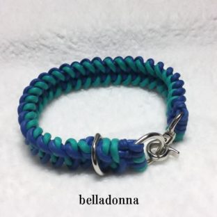 青と緑青の綿ロープマクラメ編みの首輪内周29cm