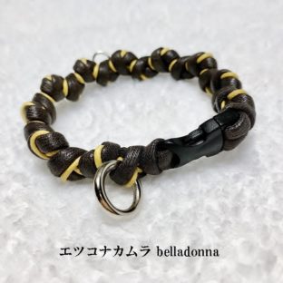 綿ロープこげ茶＆黄色のマクラメ編み犬首輪