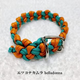 綿ロープオレンジ＆エメラルドグリーンのマクラメ編み