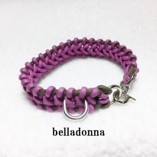 綿ロープラズベリーとグレーのマクラメ編み首輪