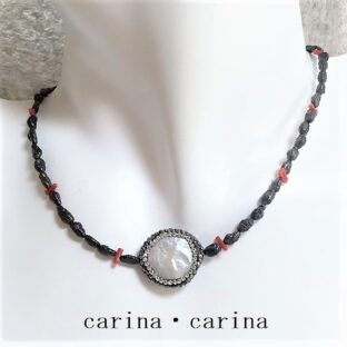 淡水パール・サンゴ・クリスタルガラスネックレスNo8