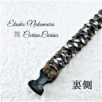 [公式]マクラメ編みNo44　茶＆白黒まだらの平結びアレンジ小型犬首輪