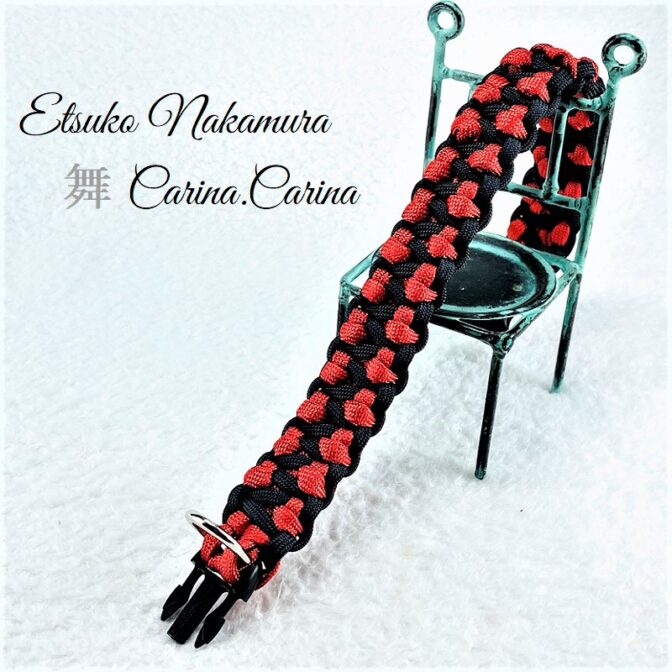 [公式]パラコードマクラメ編みNo51 赤とネイビー犬首輪