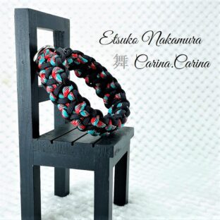 [公式]パラコードマクラメ編みNo65 ターコイズブルー＆レッドとネイビーの犬首輪