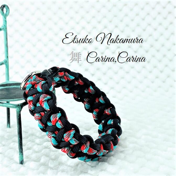 [公式]パラコードマクラメ編みNo65 ターコイズブルー＆レッドとネイビーの犬首輪