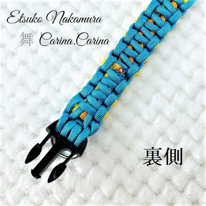 [公式]パラコードマクラメ編みNo61 ターコイズブルーとオレンジ＆イエローの犬首輪