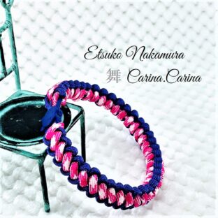 [公式]パラコードマクラメ編みNo64 ディープ・パープルとピンク＆ホワイト色の犬猫首輪