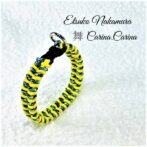 [公式]マクラメ編みNo48イエロー＆青まだら矢羽風犬首輪