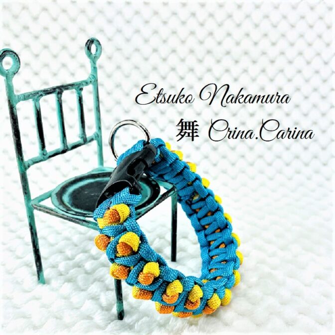 [公式]パラコードマクラメ編みNo61 ターコイズブルーとオレンジ＆イエローの犬首輪