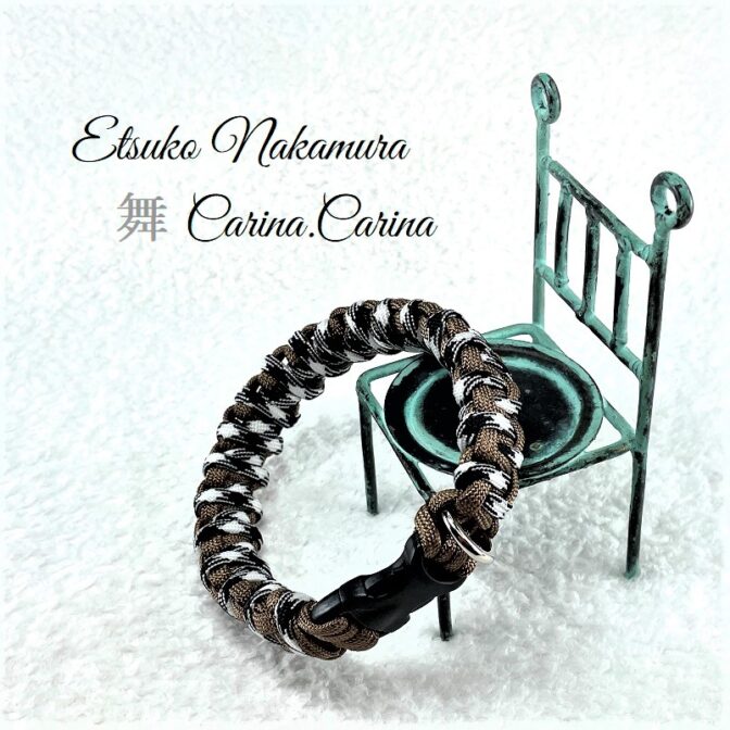 [公式]マクラメ編みNo44　茶＆白黒まだらの平結びアレンジ小型犬首輪