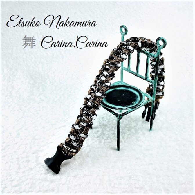 [公式]マクラメ編みNo44　茶＆白黒まだらの平結びアレンジ小型犬首輪