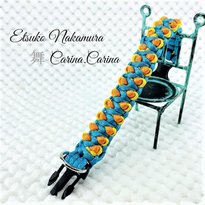 [公式]パラコードマクラメ編みNo61 ターコイズブルーとオレンジ＆イエローの犬首輪