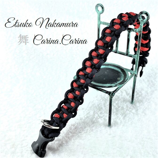 [公式]マクラメ編みNo45　ネイビー＆赤の平結びアレンジ小型犬首輪