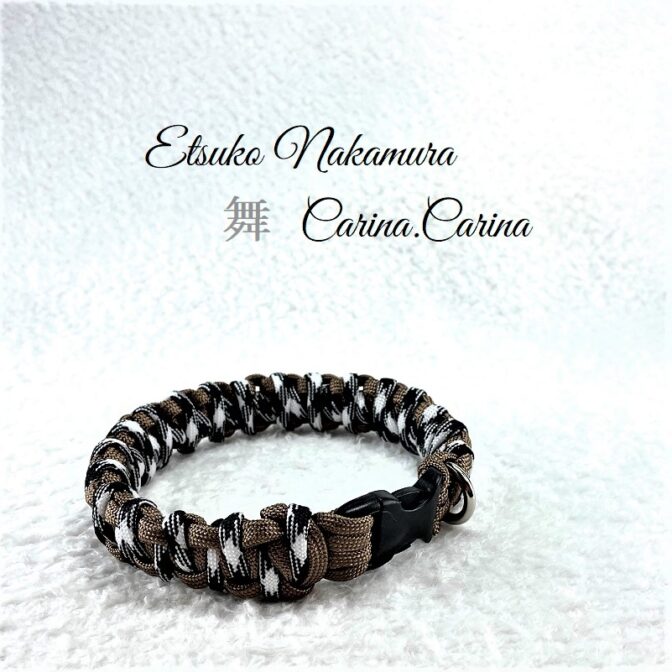 [公式]マクラメ編みNo44　茶＆白黒まだらの平結びアレンジ小型犬首輪