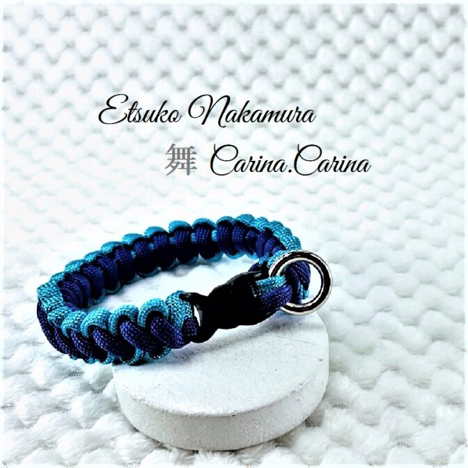 [公式]パラコードマクラメ編みNo66 ターコイズブルーとディープパープルの犬猫首輪