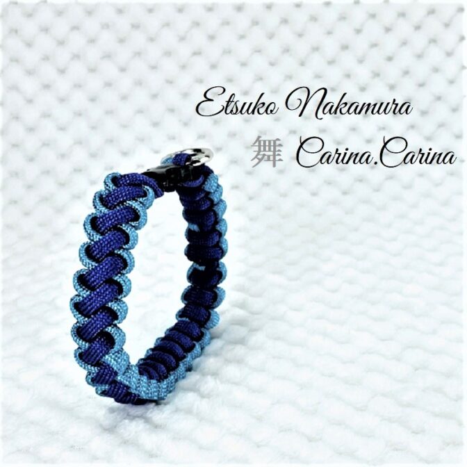 [公式]パラコードマクラメ編みNo66 ターコイズブルーとディープパープルの犬猫首輪