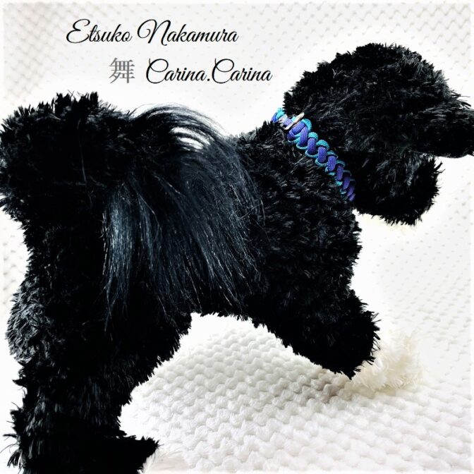 [公式]パラコードマクラメ編みNo66 ターコイズブルーとディープパープルの犬猫首輪