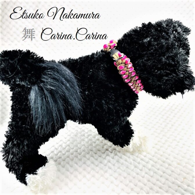 [公式]パラコードマクラメ編みNo67 ホワイト＆ピンクと薄茶色の犬首輪