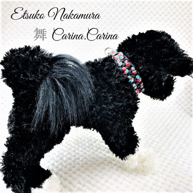 [公式]パラコードマクラメ編みNo65 ターコイズブルー＆レッドとネイビーの犬首輪