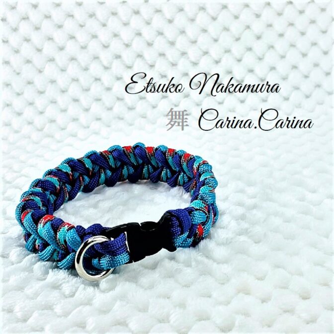 [公式]パラコードマクラメ編みNo60 ターコイズブルーと紫＆赤まだら色の犬首輪