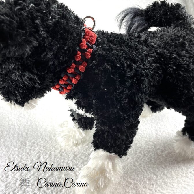 [公式]パラコードマクラメ編みNo51 赤とネイビー犬首輪