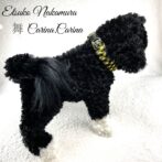 [公式]マクラメ編みNo46ダークグリーン＆キイロ平結びアレンジ小型犬首輪