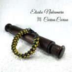 [公式]マクラメ編みNo46ダークグリーン＆キイロ平結びアレンジ小型犬首輪