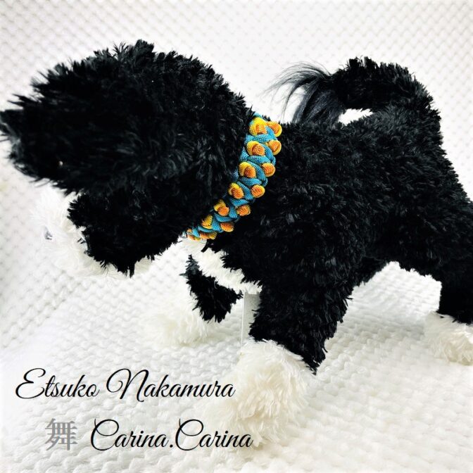 [公式]パラコードマクラメ編みNo61 ターコイズブルーとオレンジ＆イエローの犬首輪