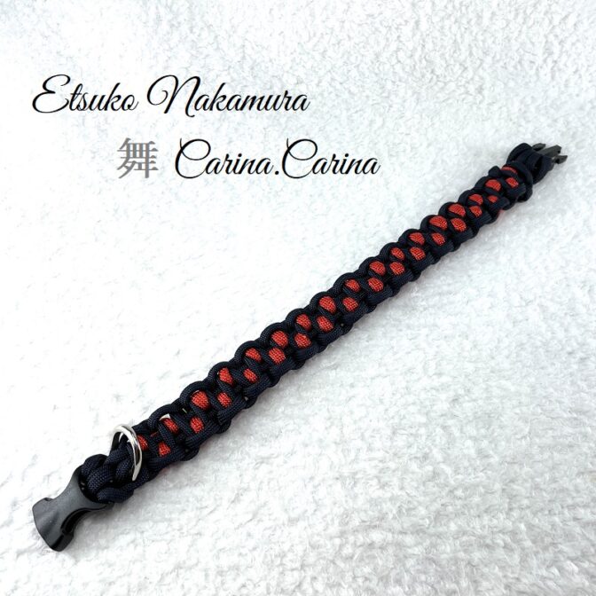 [公式]マクラメ編みNo45　ネイビー＆赤の平結びアレンジ小型犬首輪