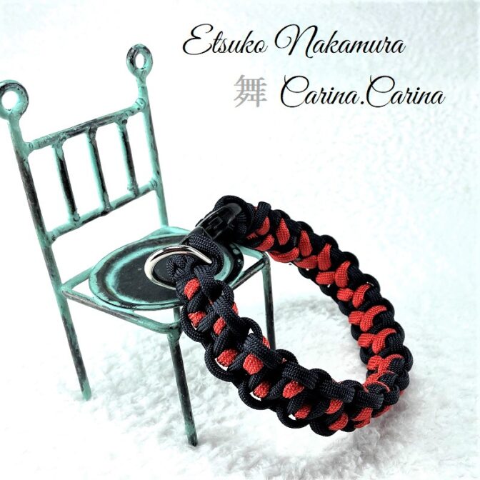 [公式]マクラメ編みNo45　ネイビー＆赤の平結びアレンジ小型犬首輪