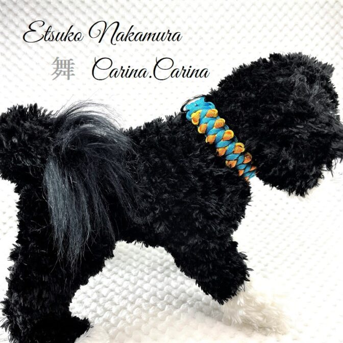 [公式]パラコードマクラメ編みNo61 ターコイズブルーとオレンジ＆イエローの犬首輪