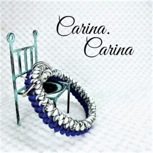 [公式]パラコードマクラメ編みNo73 ディープ・パープルと白黒緑混ぜ色の犬首輪