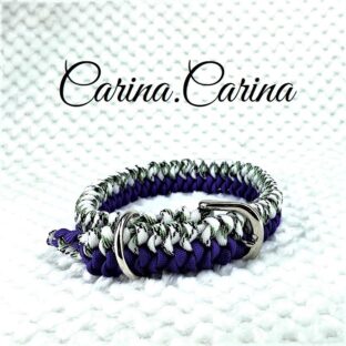 [キット]パラコード＃51No73マクラメ編み ディープ・パープルと白黒緑混ぜ色の犬首輪