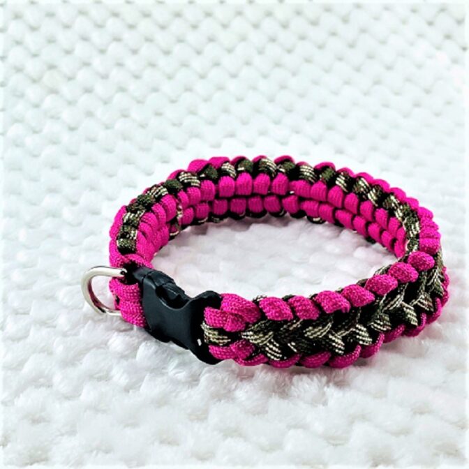 [公式]パラコードNo80マクラメ編みローズとまだら色中、小型犬用首輪