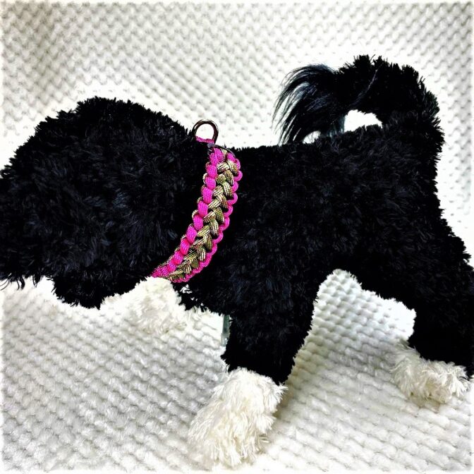 [公式]パラコードNo80マクラメ編みローズとまだら色中、小型犬用首輪