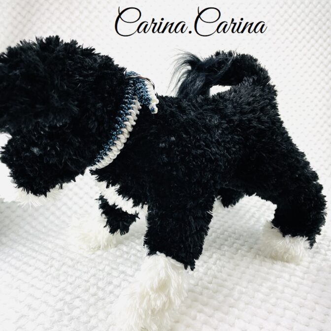 [公式]パラコードマクラメ編みNo74 白とまだら紺色の犬首輪