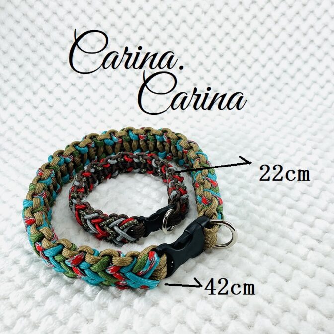 [公式]パラコードマクラメ編みNo75 茶ターコイスブルー全4色の犬首輪