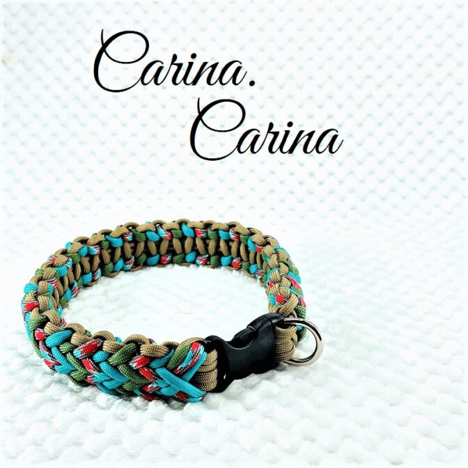 [公式]パラコードマクラメ編みNo75 茶ターコイスブルー全4色の犬首輪