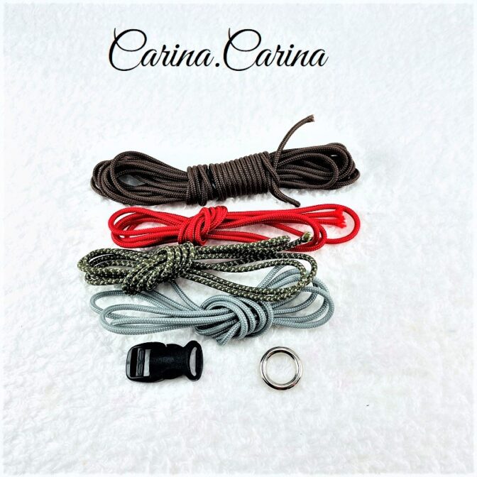[キット]パラコード#54No77マクラメ編み 濃茶グレー赤まだらの小型、中型犬首輪
